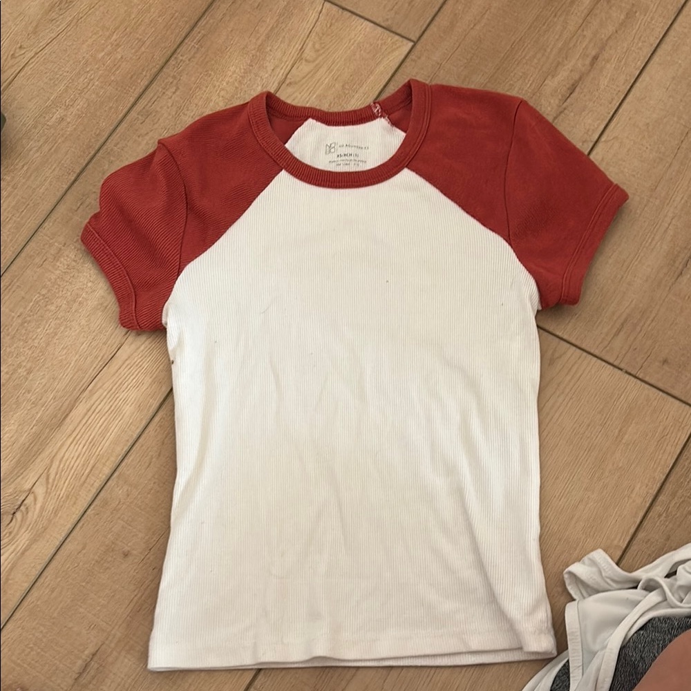 No Boundaries Red and White Raglan Tee